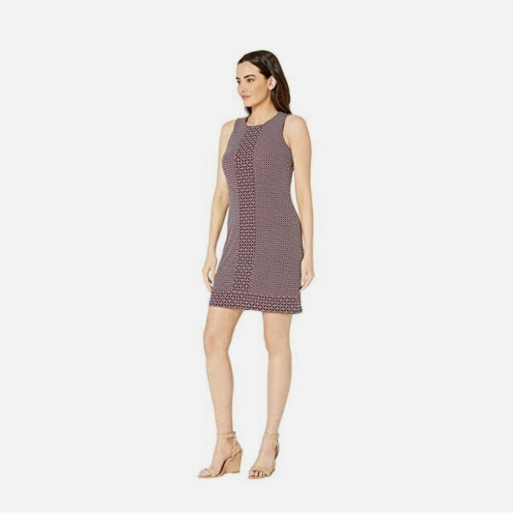 Michael Kors Tile Dot Sleeveless Border Dress Bone/Garnet - Picture 2 of 9